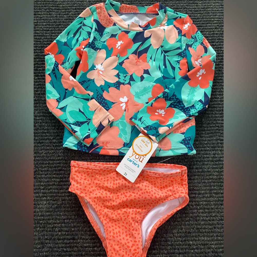 Just One You by Carter’s Teal Floral Top with Orange Bottoms- NWT- 2T